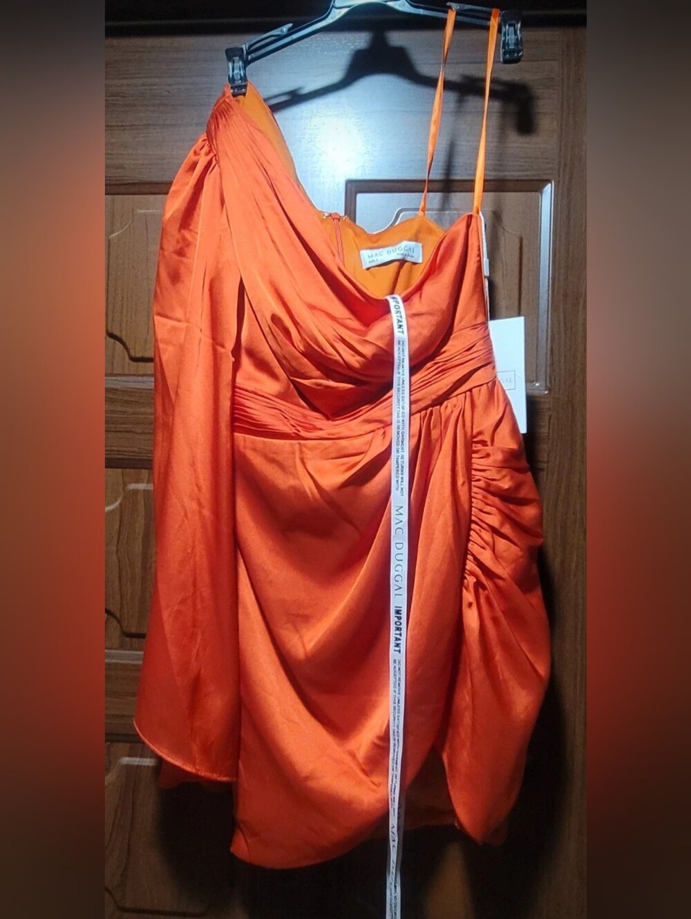 Mac Duggal Vibrant Orange One-Shoulder Satin Dress